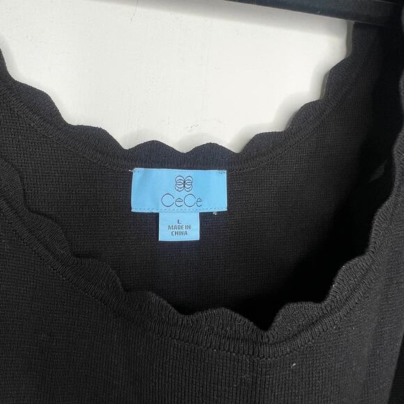 Cece Black Knit Scalloped Trim Tank Blouse Size L - Picture 5 of 6